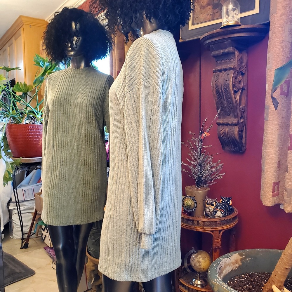 Womens XS Mint Green Striped "Rib-knit" Mini Sweater‎ Dress Oversized- Soft